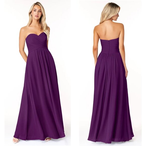 AZAZIE Yazmin Strapless Maxi Dress Grape Chiffon | Size A8 - Picture 2 of 6